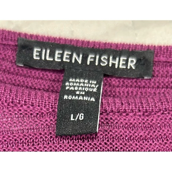 Eileen Fisher Purple Ribbed Knit Crewneck Long Sleeve Organic Linen Blend Size L - Picture 2 of 7